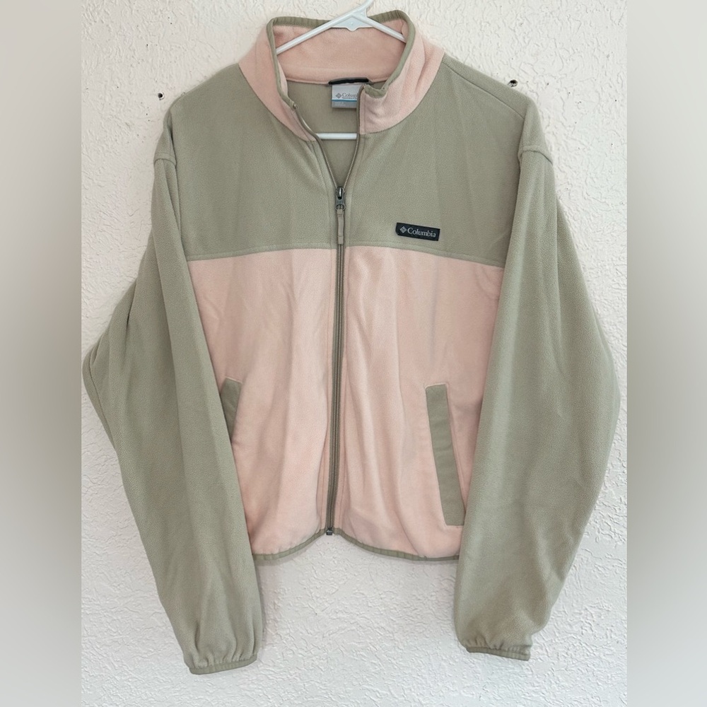 Columbia full zip pink and tan fleece jacket